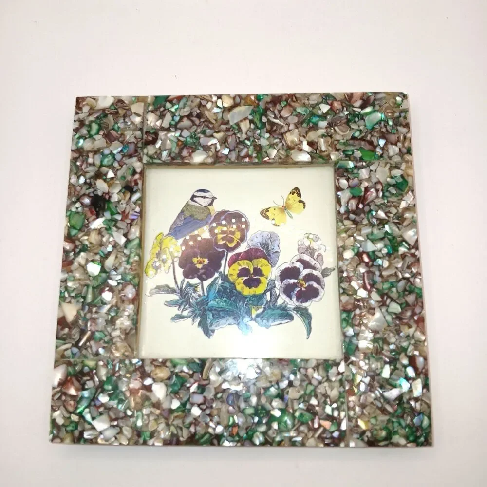 Mother of Pearl Picture Frame Shell Mosaic Photo Frame or Wall Art Bird & Flower